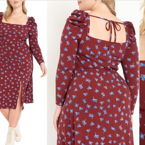 Eloquii Floral Puff Sleeve Midi Dress - Picture 2 of 5